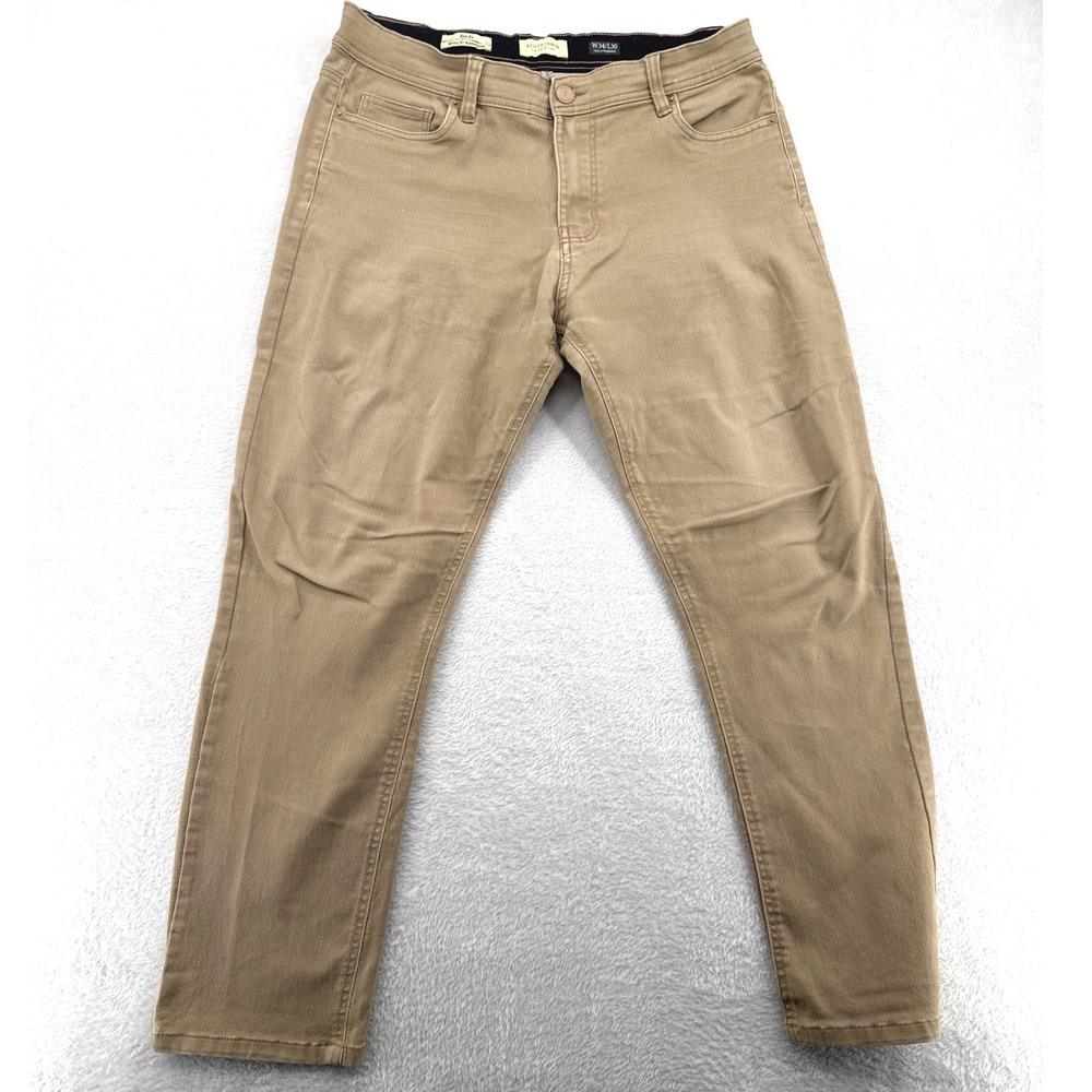 Scott James Mens Slim Fit Pants W34 L30 Tan Khaki Pockets Casual